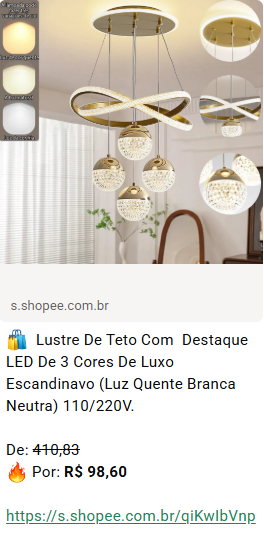 Promoção de lustre LED compartilhada no grupo